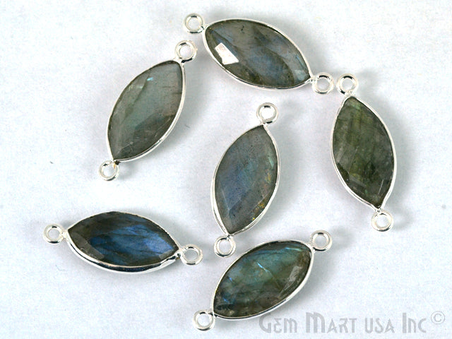 Marquise 8x16mm Double Bail Silver Bezel Gemstone Connector