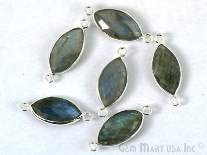 Marquise 8x16mm Double Bail Silver Bezel Gemstone Connector