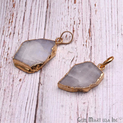 DIY Rough Rainbow Moonstone 32x19mm Gold Edge Necklace Pendant - GemMartUSA