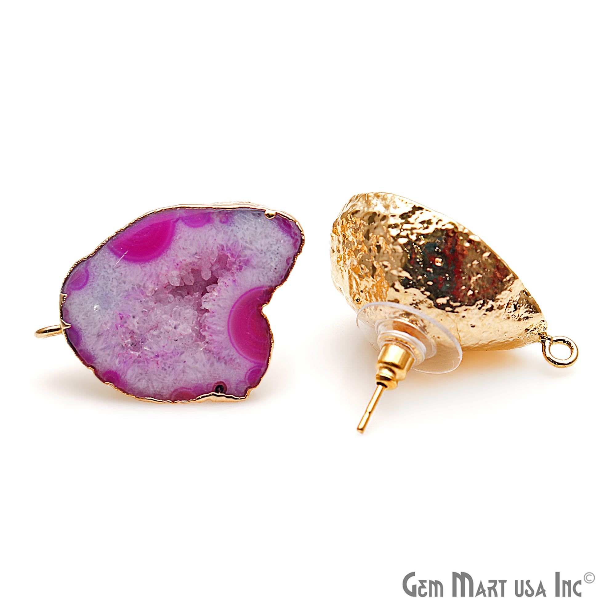 DIY Agate Slice Geode Druzy 22x30mm Gold Electroplated Loop Connector Studs Earrings - GemMartUSA