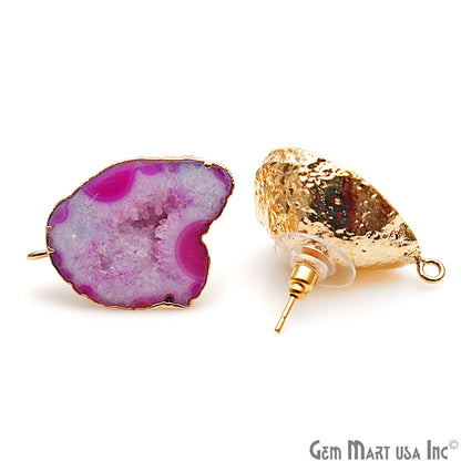 DIY Agate Slice Geode Druzy 22x30mm Gold Electroplated Loop Connector Studs Earrings - GemMartUSA