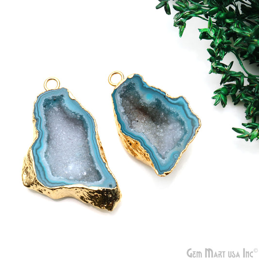 Geode Druzy 22x42mm Organic Gold Electroplated Single Bail Gemstone Earring Connector 1 Pair