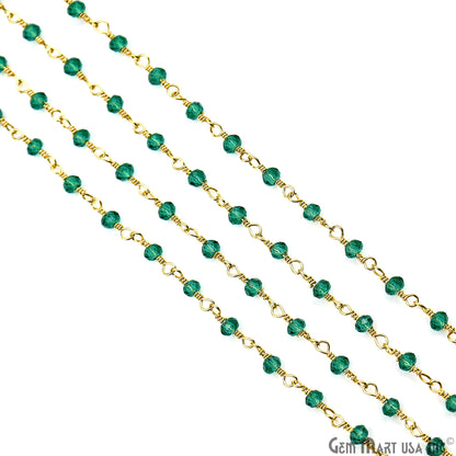 Green Cubic Zirconia Faceted Beads 2.5-3mm Gold Plated Gemstone Rosary Chain