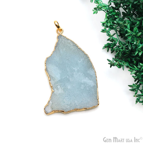 Aquamarine Free Form shape 59x35mm Gold Electroplated Gemstone Single Bail Pendant