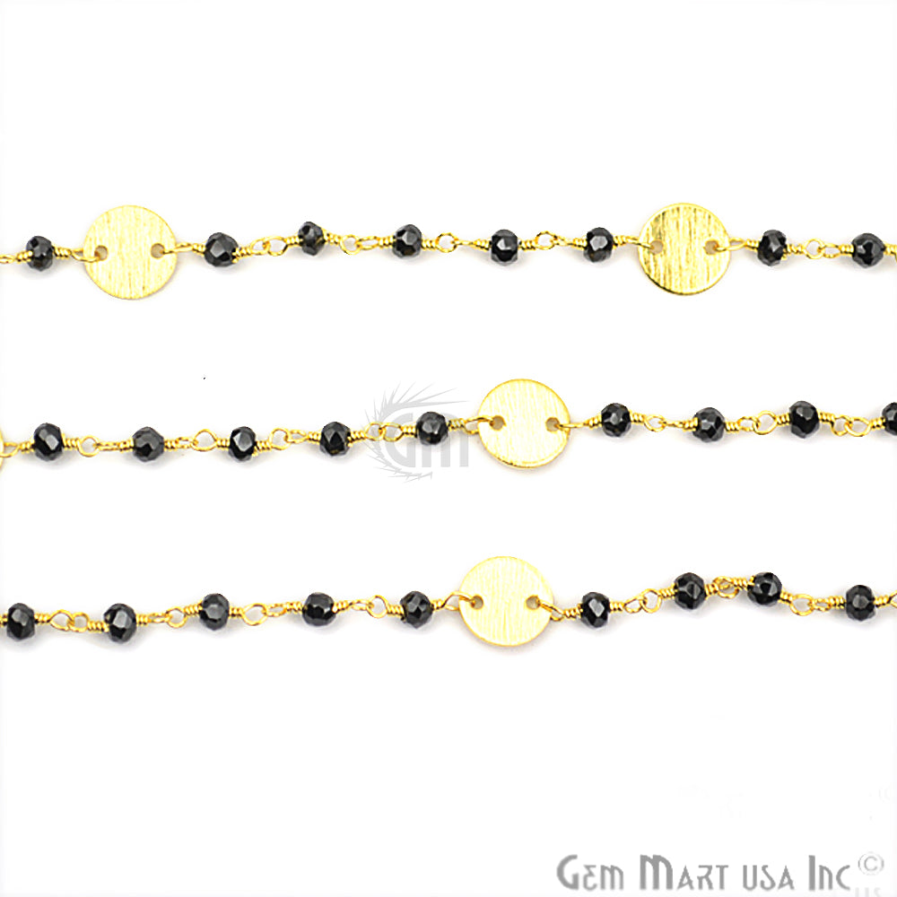 Black Spinel Faceted 3-3.5mm Gold Plated Wire Wrapped Beads Rosary Chain (762924138543)