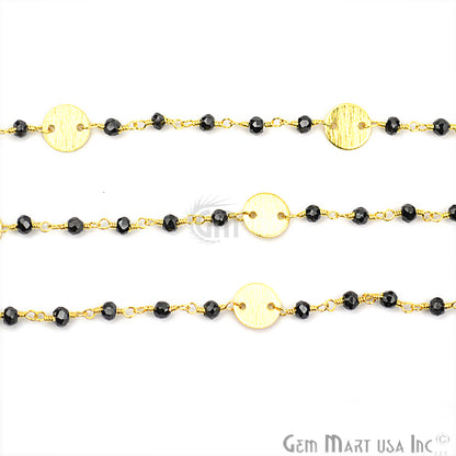 Black Spinel Faceted 3-3.5mm Gold Plated Wire Wrapped Beads Rosary Chain (762924138543)