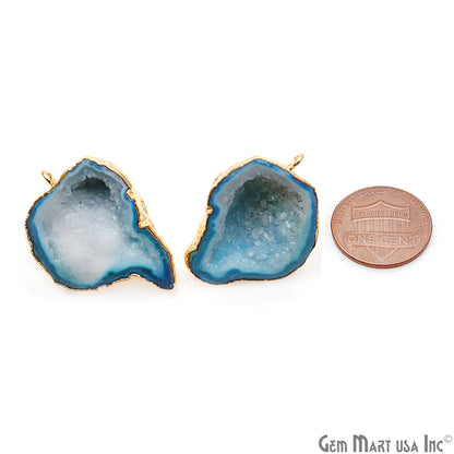 DIY Agate Slice Geode Druzy 25x33mm Gold Electroplated Loop Connector Studs Earrings - GemMartUSA