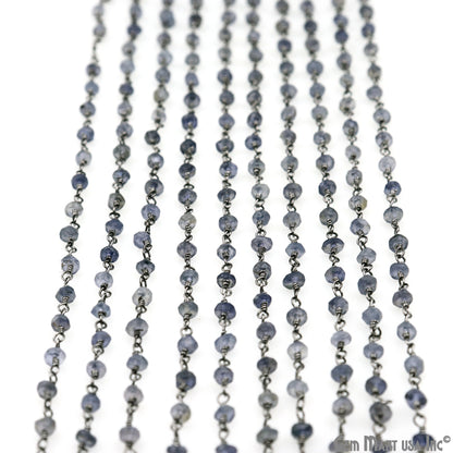 Iolite 3-3.5mm Oxidized Beaded Wire Wrapped Rosary Chain