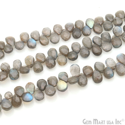 Labradorite Pears Beads, 8 Inch Gemstone Strands, Drilled Strung Briolette Beads, Pears Shape, 7x9mm