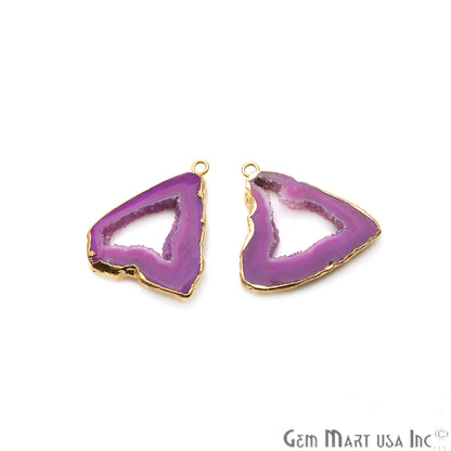 Agate Slice 31x24mm Organic Gold Electroplated Gemstone Earring Connector 1 Pair - GemMartUSA