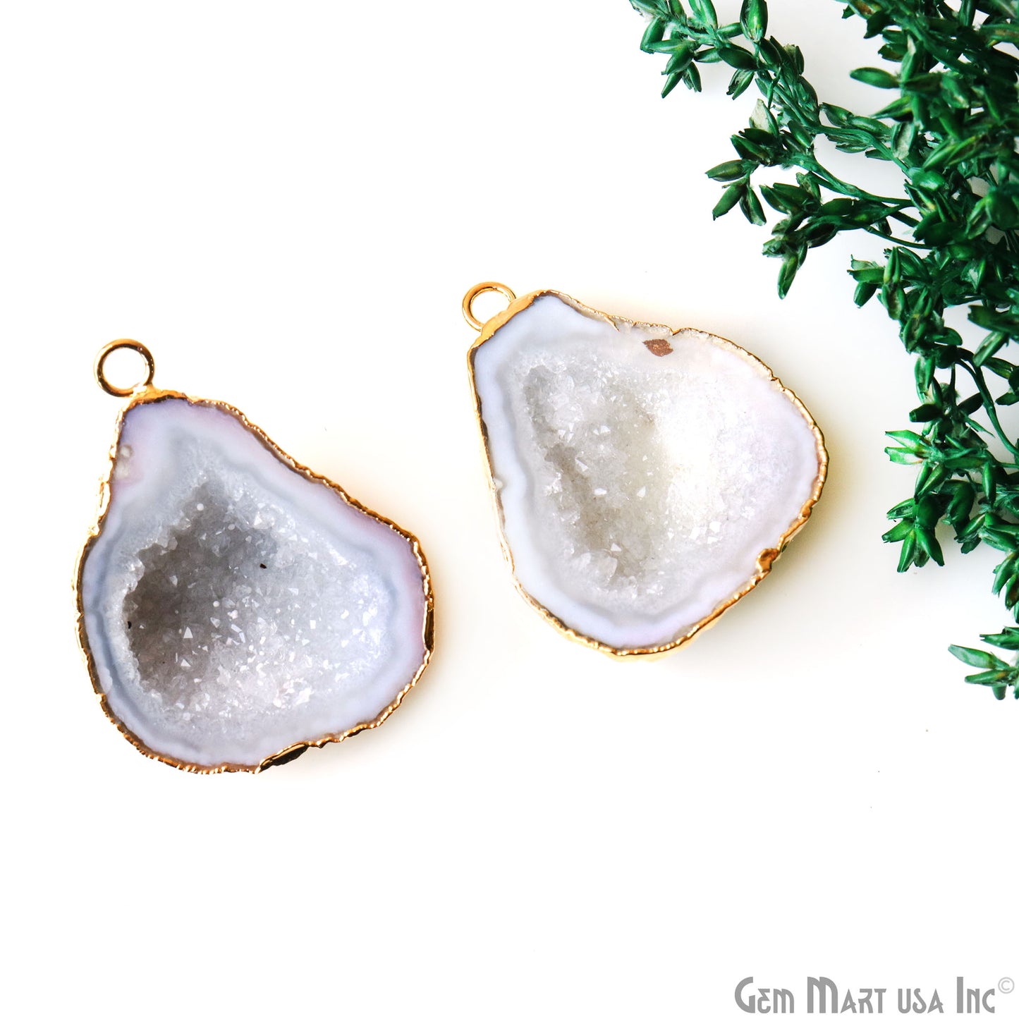 Geode Druzy 29x37mm Organic Gold Electroplated Single Bail Gemstone Earring Connector 1 Pair