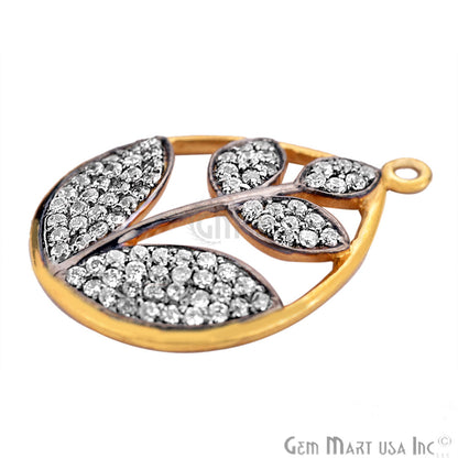 Cubic Zircon Pave 'Leaf' Gold Vermeil Charm For Bracelet & Pendants - GemMartUSA