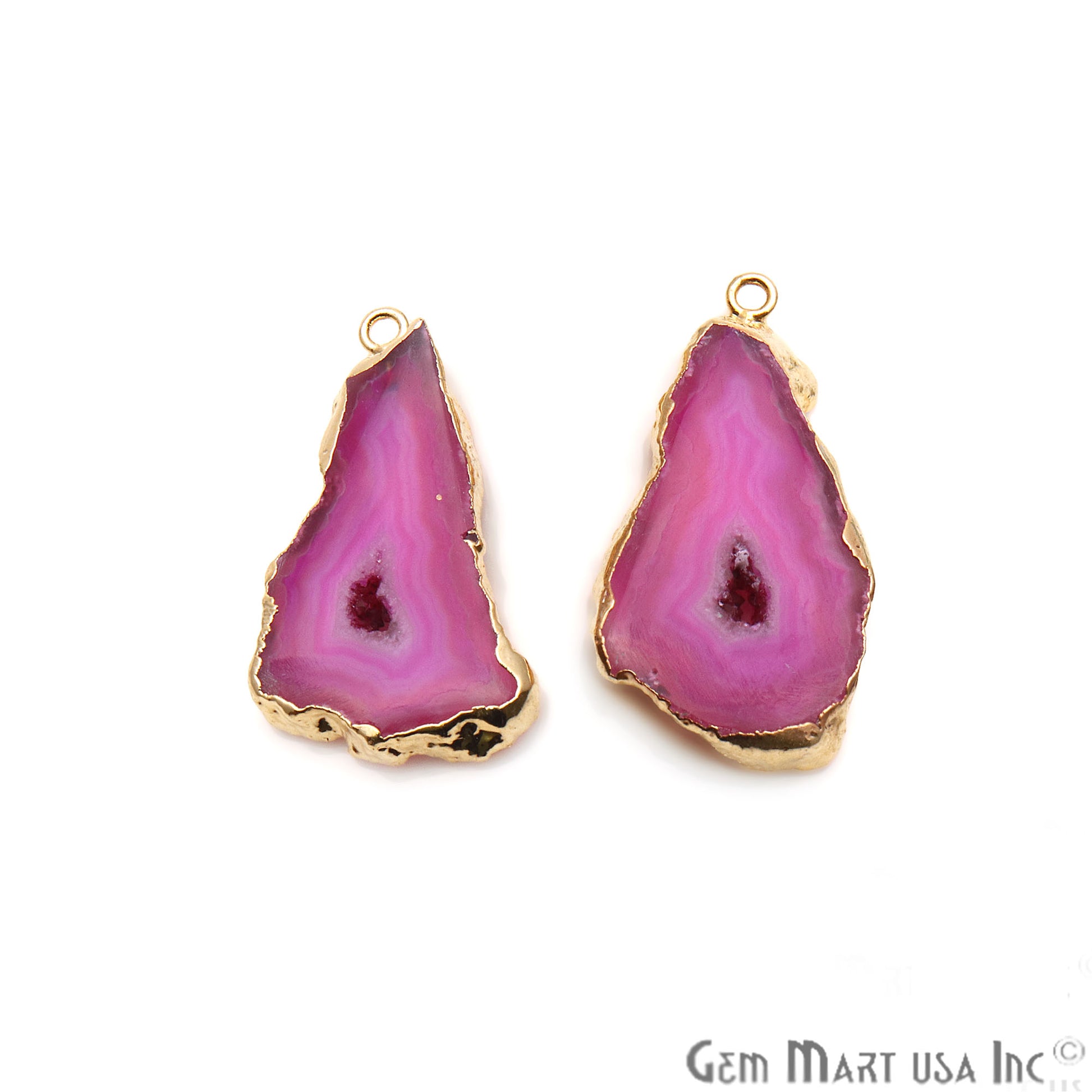 Agate Slice 36x17mm Organic Gold Electroplated Gemstone Earring Connector 1 Pair - GemMartUSA