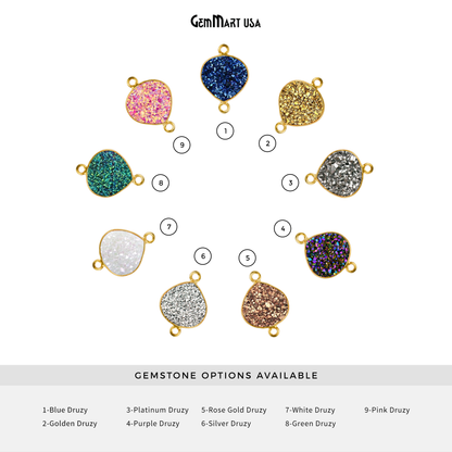 Natural Titanium Druzy 12mm Gold Double Bail Heart Bezel Connector