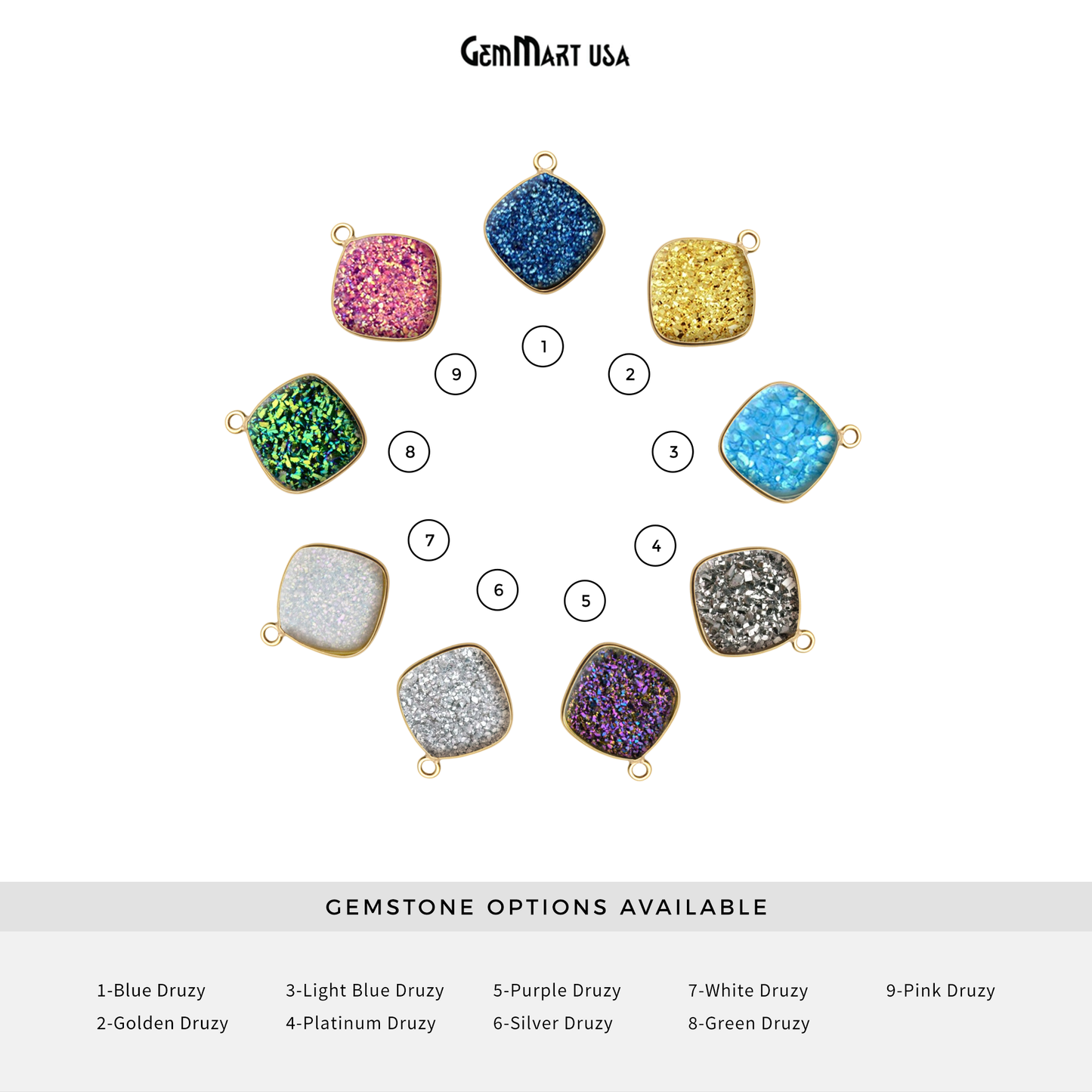 Natural Titanium Druzy 12mm Cushion Gold Bezel Single Bail Connector