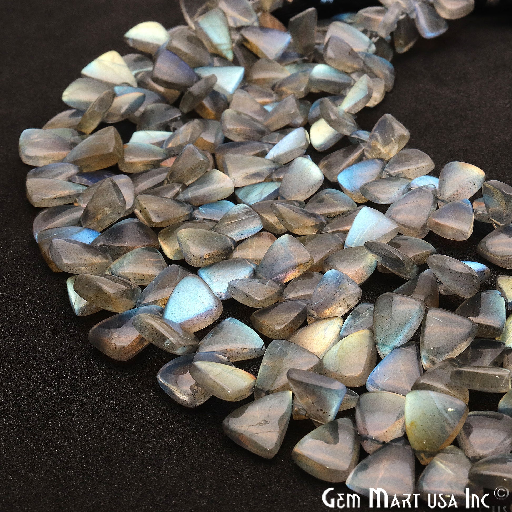 Labradorite Triangle 12x8mm Cabochon Crafting Beads Gemstone Strands 8 Inch - GemMartUSA