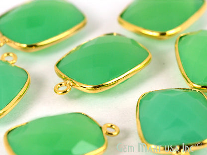 Chrysoprase Chalcedony Octagon 12x16mm Gemstone Single Bail Gold Bezel Connector