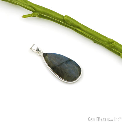 Labradorite Gemstone Pears 39x18mm Sterling Silver Necklace Pendant 1PC