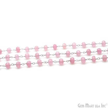 Baby Pink Jade Faceted 5-6mm Silver Wire Wrapped Beads Rosary Chain