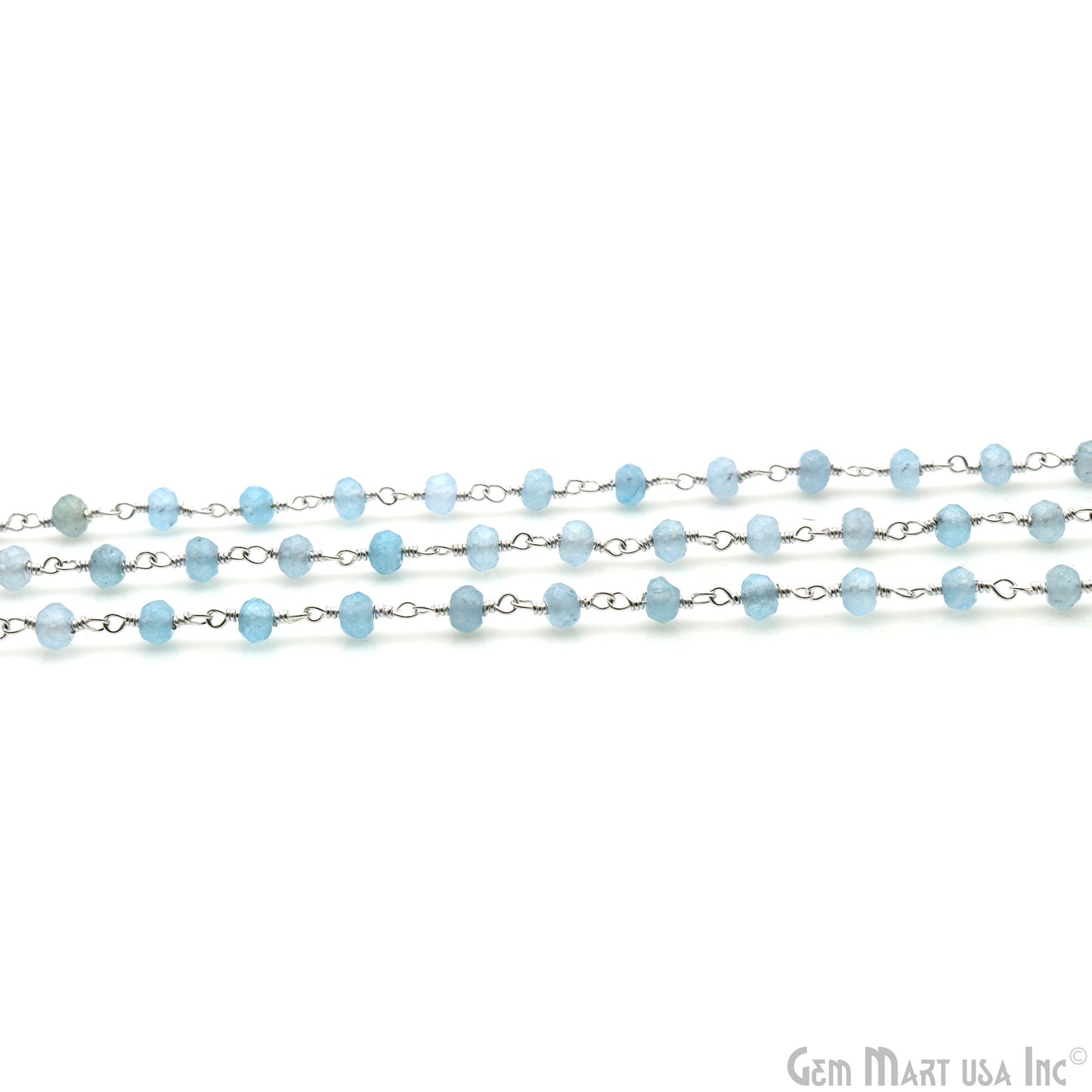 Light Blue Jade 4mm Faceted Beads Silver Wire Wrapped Rosary