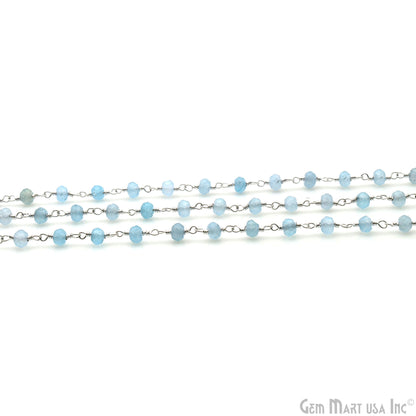 Light Blue Jade 4mm Faceted Beads Silver Wire Wrapped Rosary