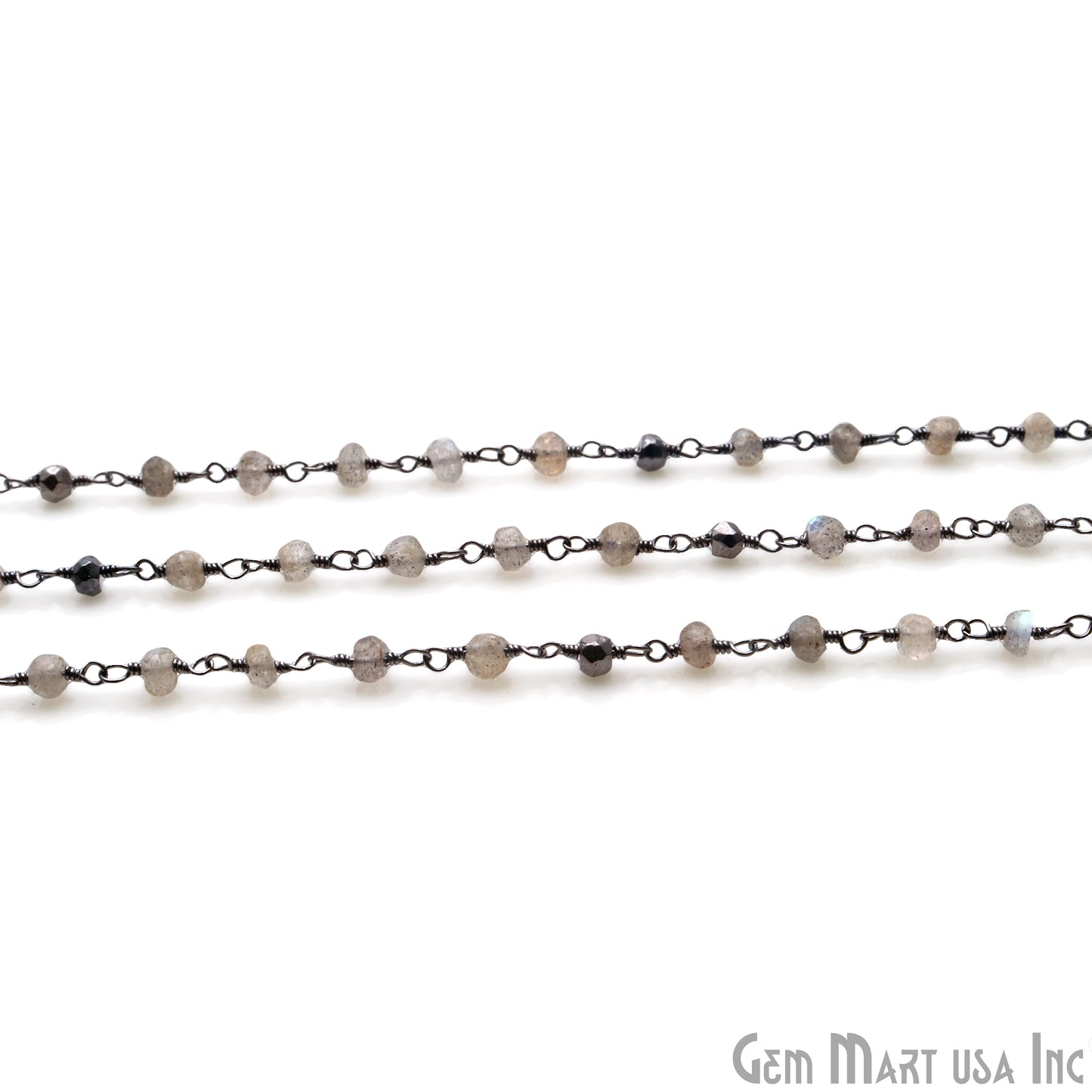 Pyrite With Labradorite 3-3.5mm Oxidized Wire Wrapped Rosary Chain - GemMartUSA