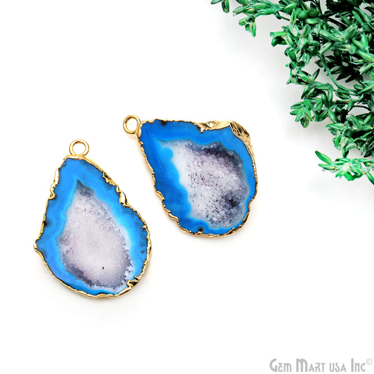 Geode Druzy 37x23mm Organic Gold Electroplated Single Bail Gemstone Earring Connector 1 Pair