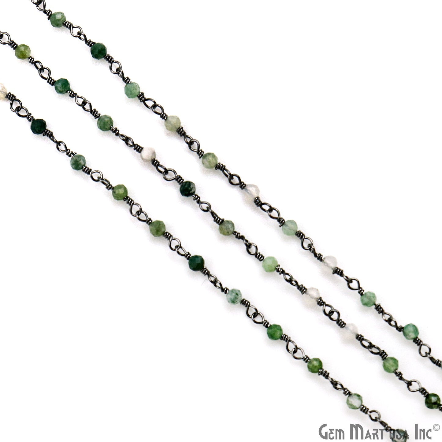 Moss Agate Faceted Beads 2-2.5mm Oxidized Gemstone Rosary Chain