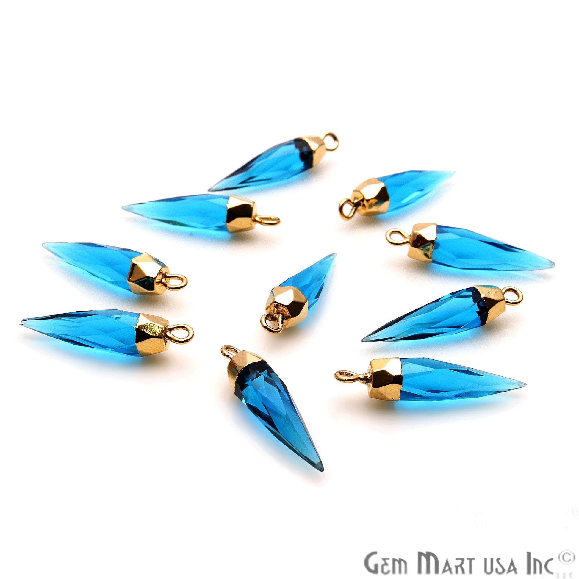 Swiss Blue Topaz 26x6mm Gold Electroplated Gemstone Connector - GemMartUSA