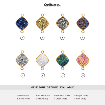 Natural Titanium Druzy 16mm Cushion Gold Double Bail Bezel Connector
