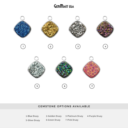 Natural Titanium Druzy 16mm Cushion Silver Single Bail Bezel Connector