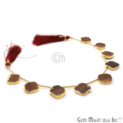 Red Tiger Free Form Gold Electroplated 18x15mm Crafting Beads Gemstone 9 Inch Strands - GemMartUSA