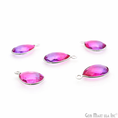 Purple & Pink Aura Quartz 10x14mm Pears Single Bail Silver Bezel Doublet Quartz Connector