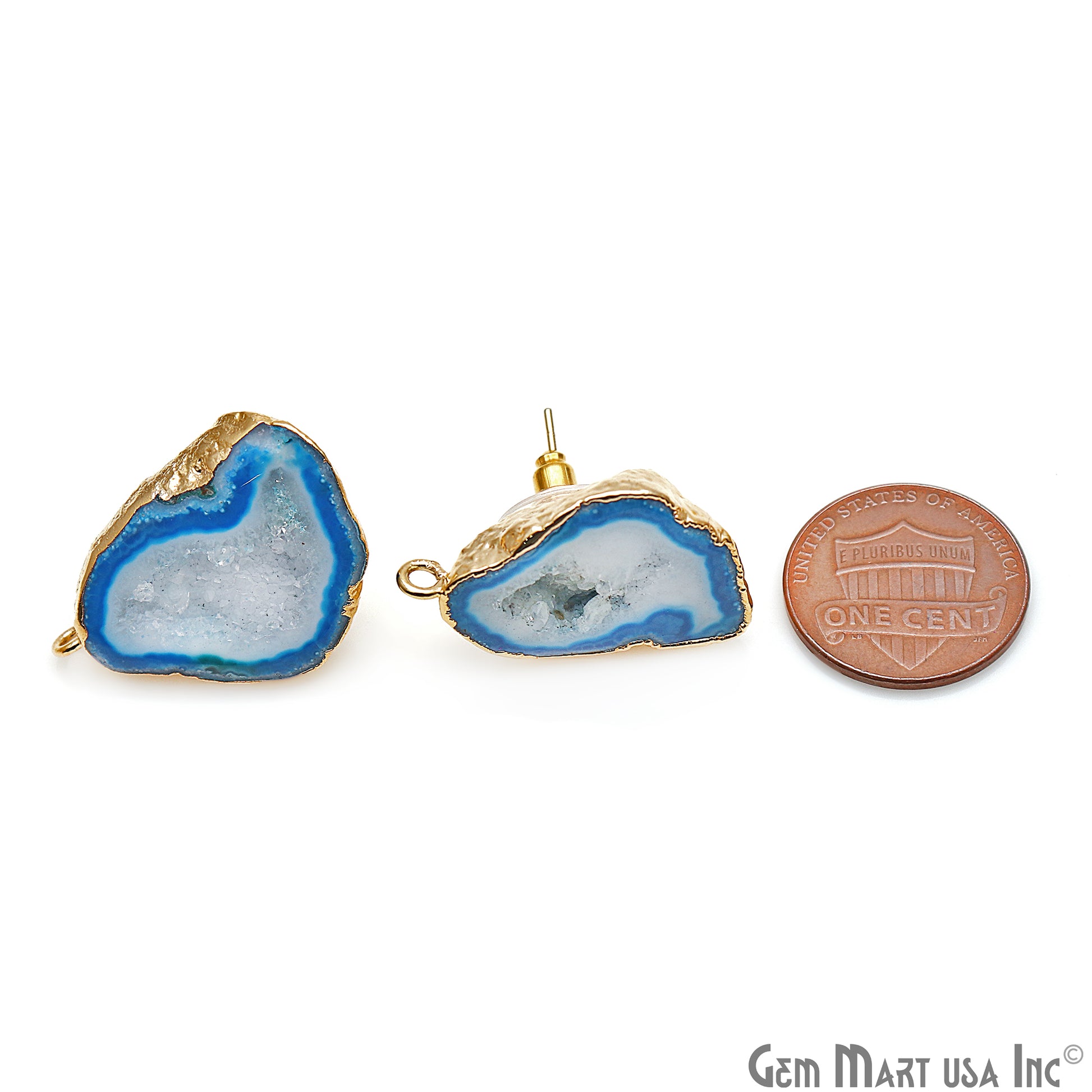 DIY Agate Slice Geode Druzy 21x28mm Gold Electroplated Loop Connector Studs Earrings - GemMartUSA