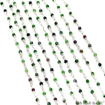 Ruby Zoisite 2-2.5mm Tiny Beads Silver Plated Wire Wrapped Rosary Chain