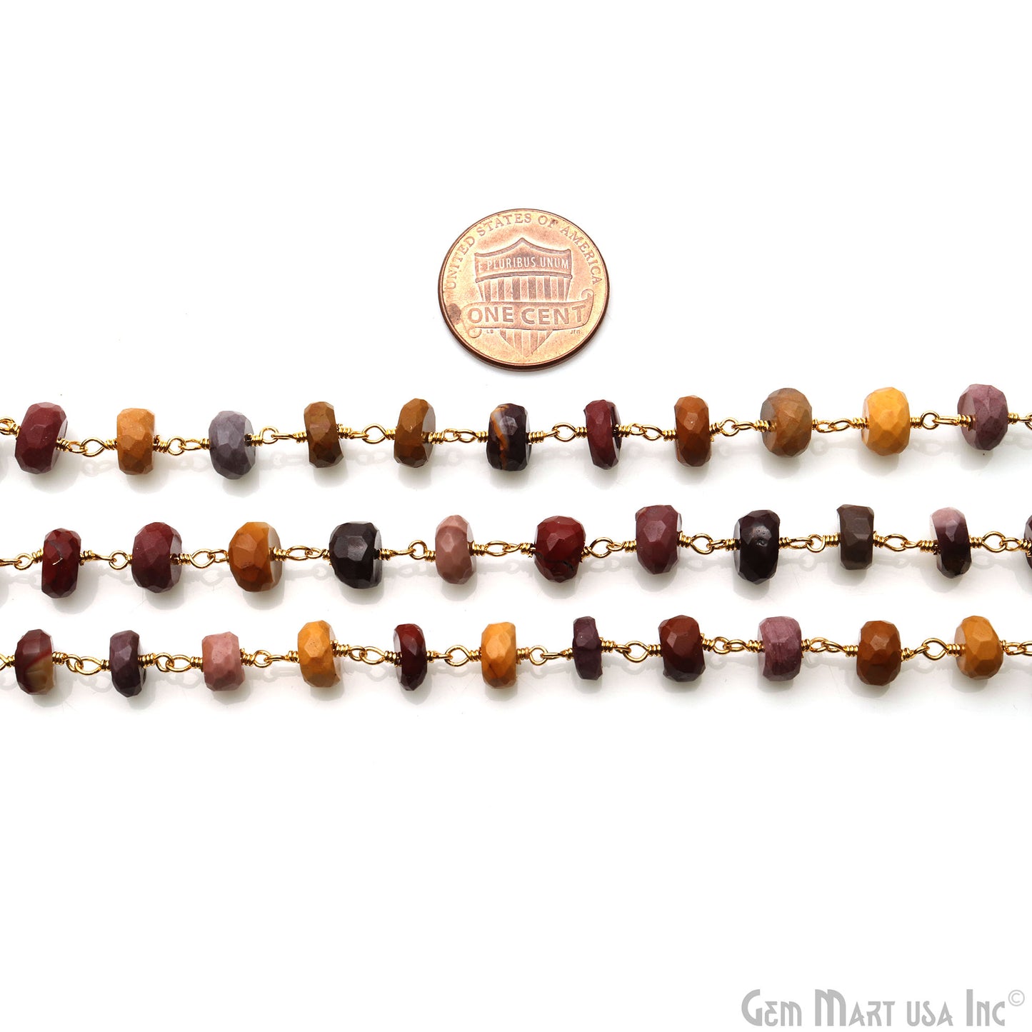 Mookaite Faceted Beads 6-7mm Gold Plated Wire Wrapped Rosary Chain