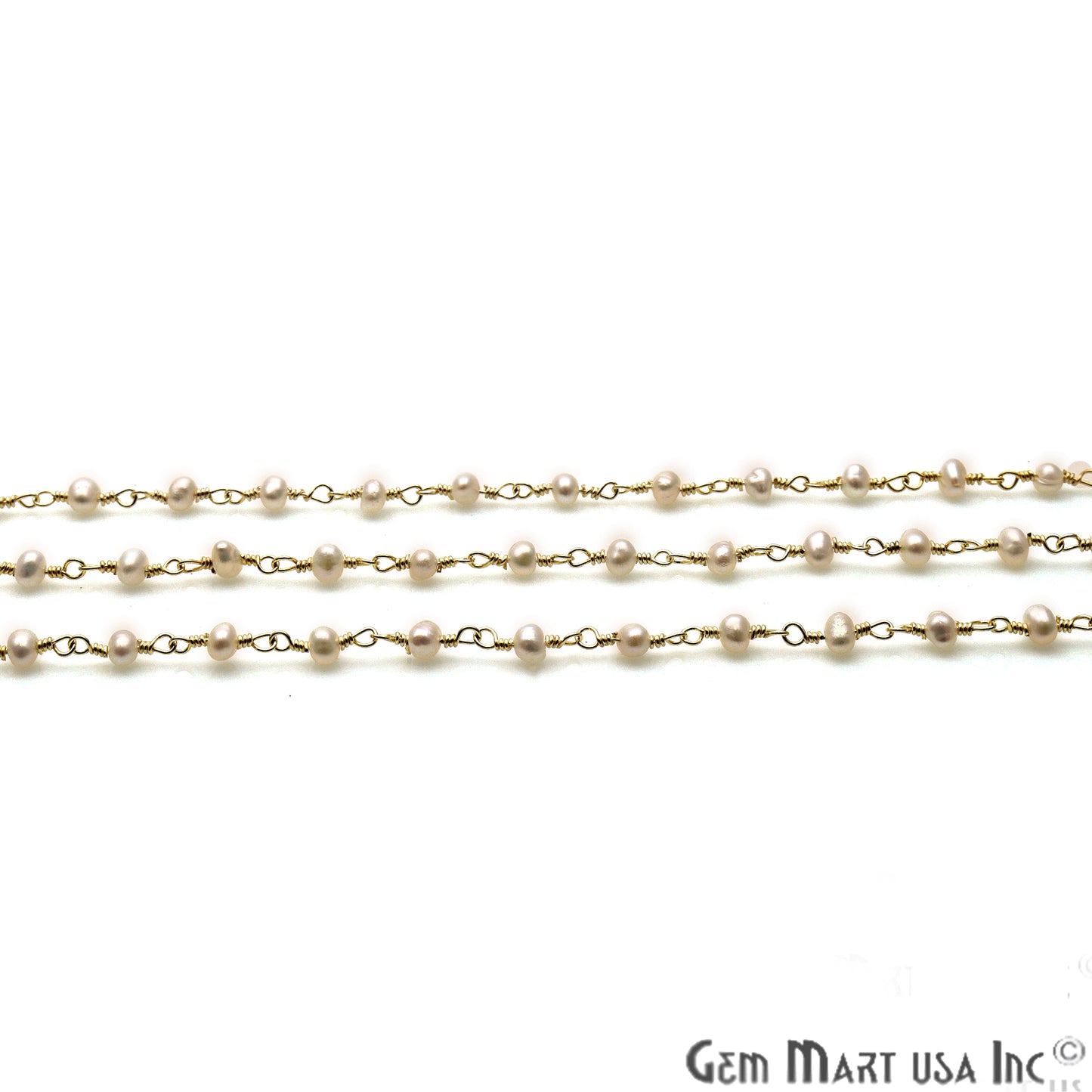 Pearl Round 3-3.5mm Gold Plated Wire Wrapped Rosary Chain - GemMartUSA