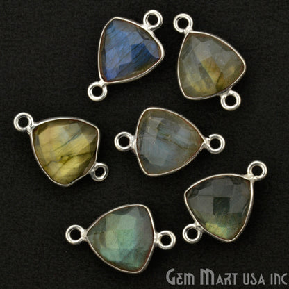 Trillion 10mm Double Bail Silver Plated Bezel Gemstone Connector (Pick Stone & Lot Size)