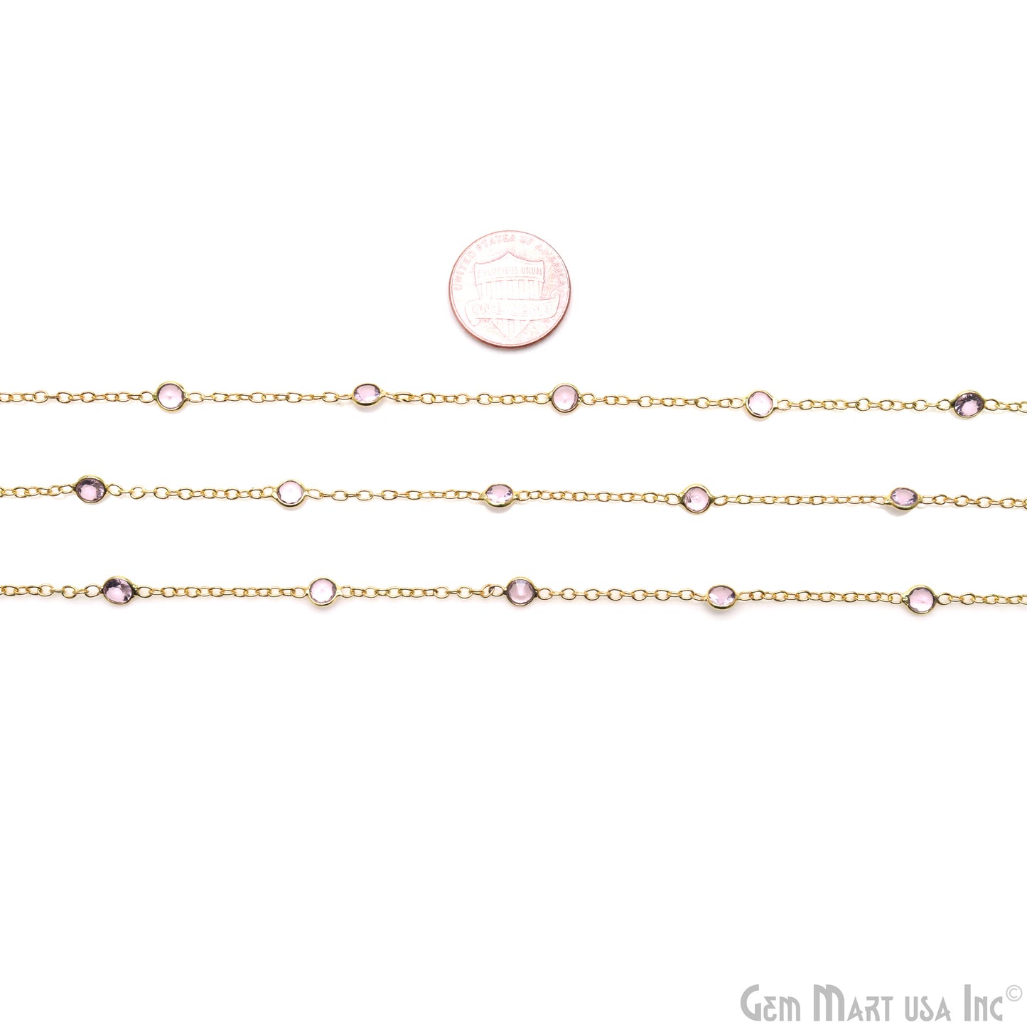 Morganite Quartz Round 4mm Gold Plated Bezel Connector Rosary Chain