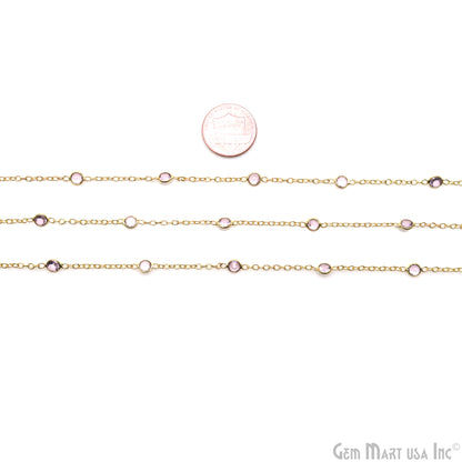 Morganite Quartz Round 4mm Gold Plated Bezel Connector Rosary Chain