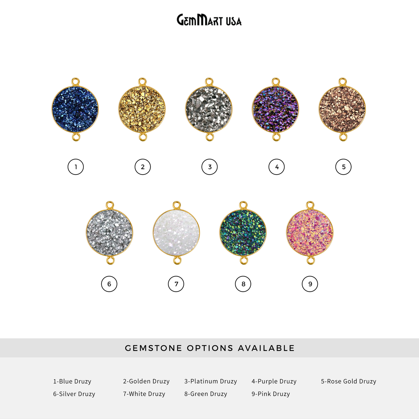 Natural Titanium Druzy 16mm Round Double Bail Gold Gemstone Connector