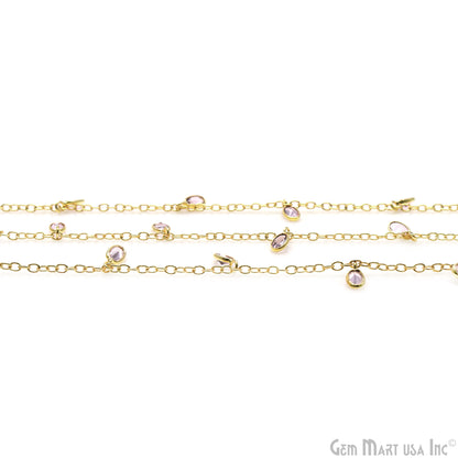 Morganite Quartz Oval 5x3mm Gold Plated Bezel Connector Dangle Rosary Chain