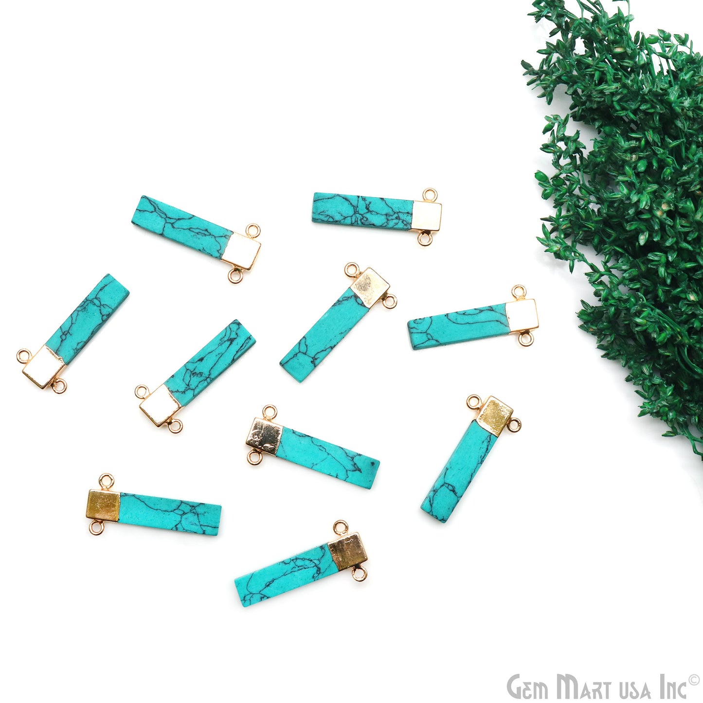 Dyed Howlite Rectangle 30x15mm Gold Electroplated Cat Bail Connector