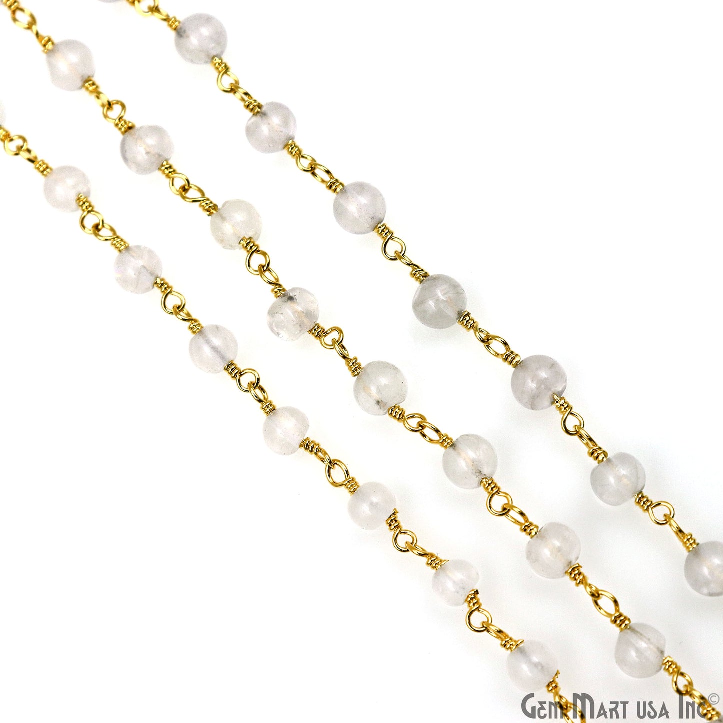 Crystal Cabochon 4-5mm Gold Wire Wrapped Rosary Chain