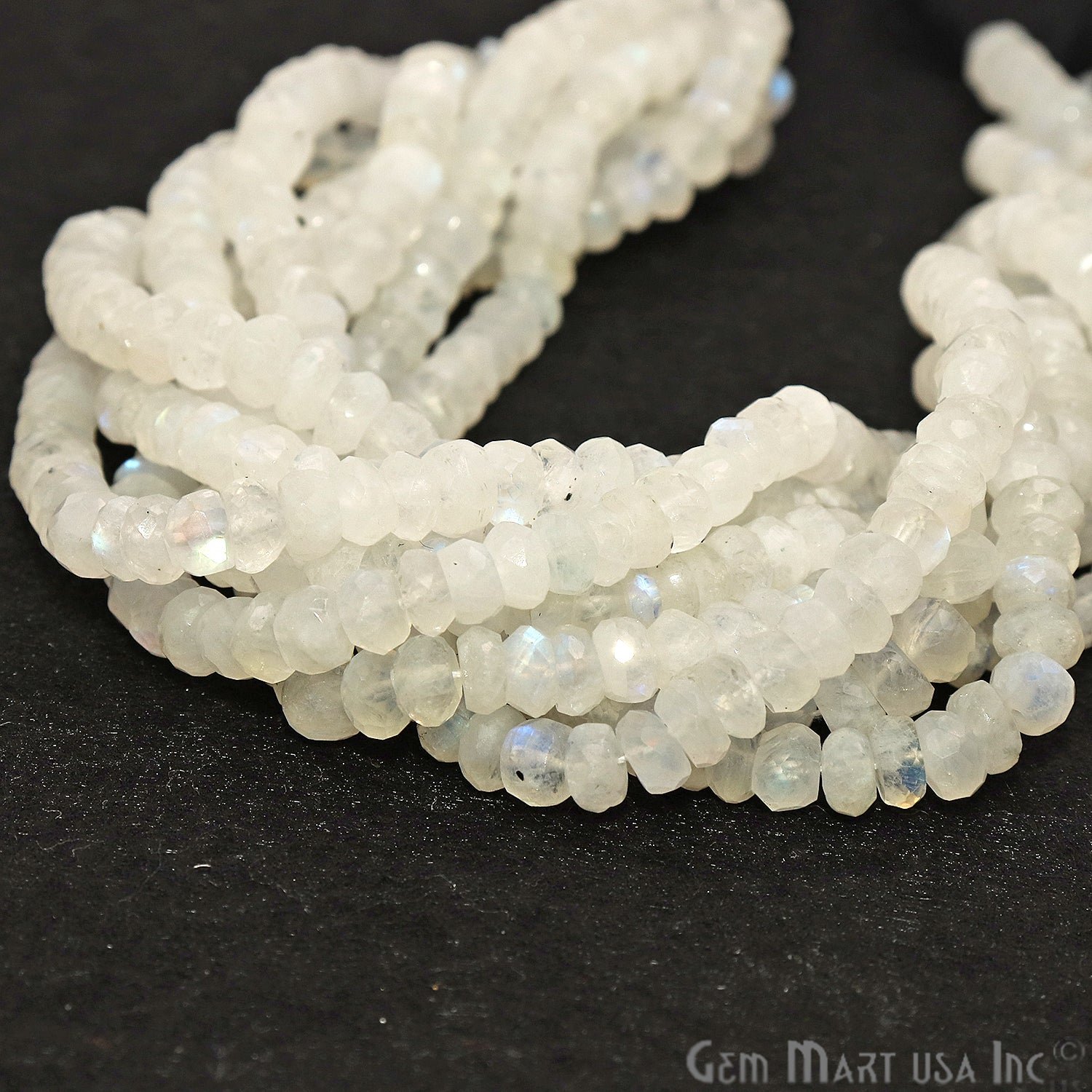 Rainbow Moonstone 5-6mm Round Rondelle Strand Beads - GemMartUSA