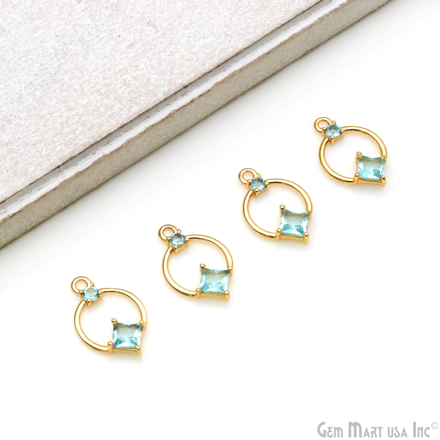 DIY Blue Topaz Gold Plated Round Single Bail Connector 1pc