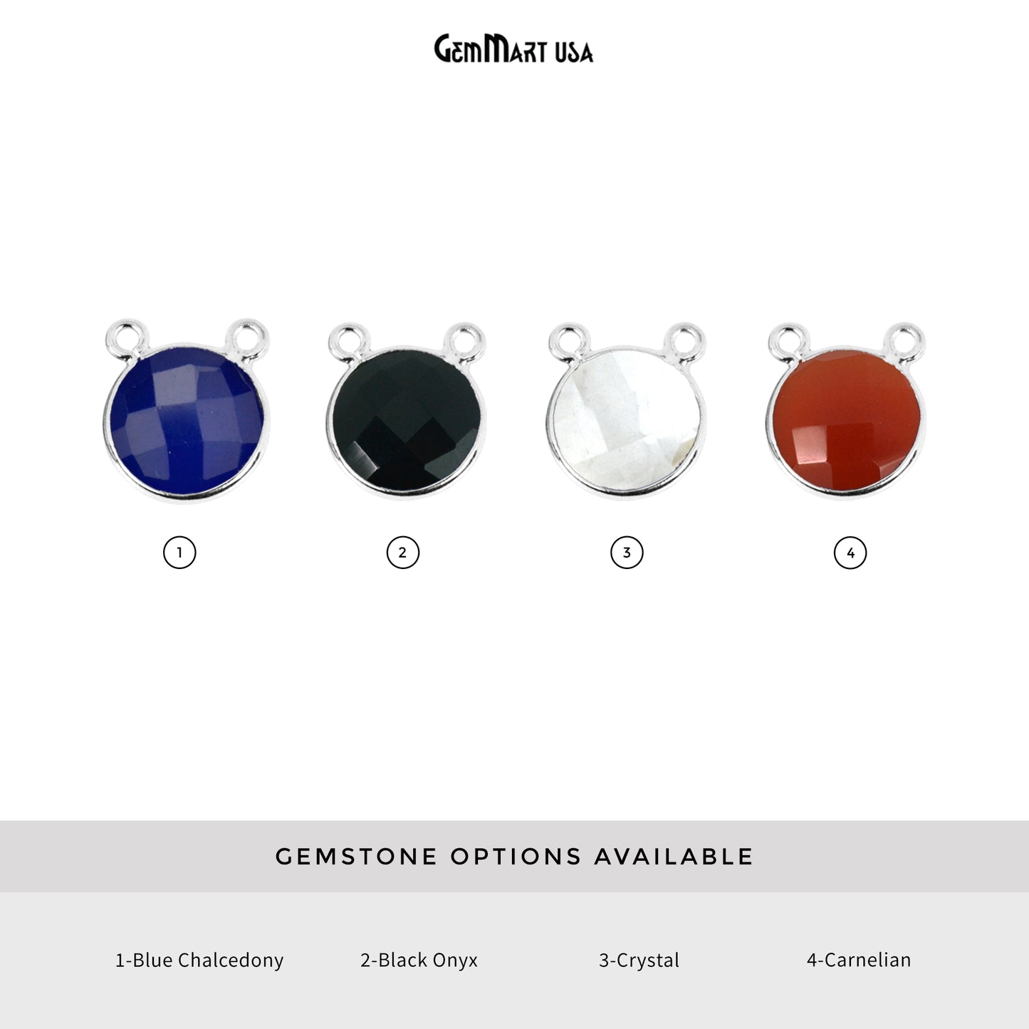 Round 12mm Cat Bail Silver Bezel Gemstone Connector