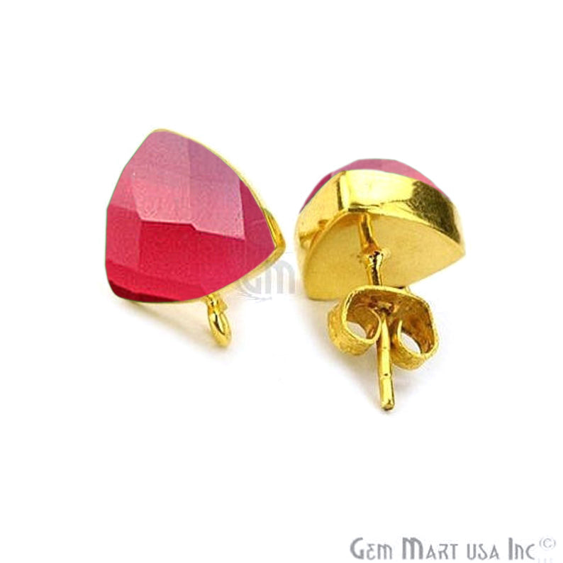 Trillion Shape 10mm Gold Plated Loop Connector Gemstone Stud Earrings 1Pair (Pick your Gemstone) - GemMartUSA