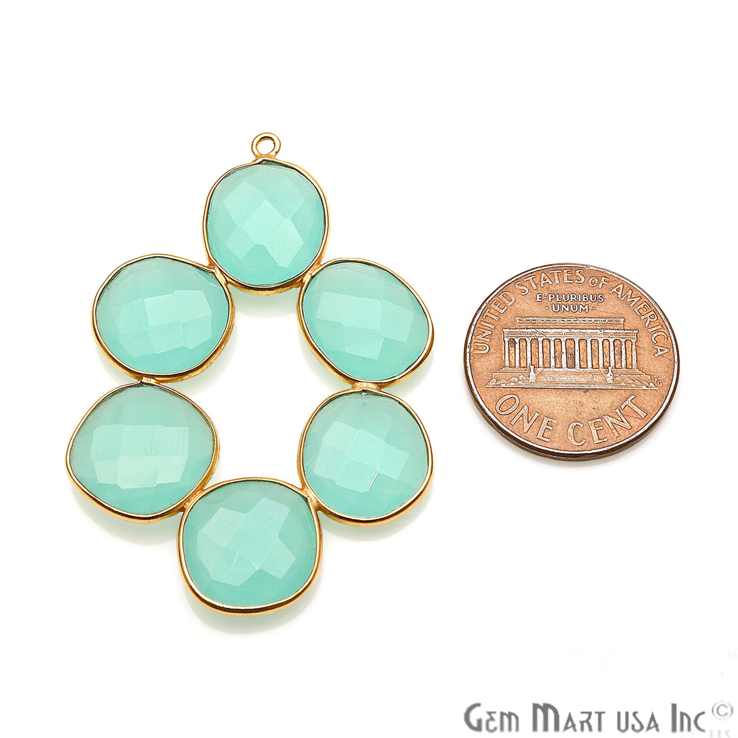 Aqua Chalcedony Gemstone 47x35mm Gold Bezel Component - GemMartUSA