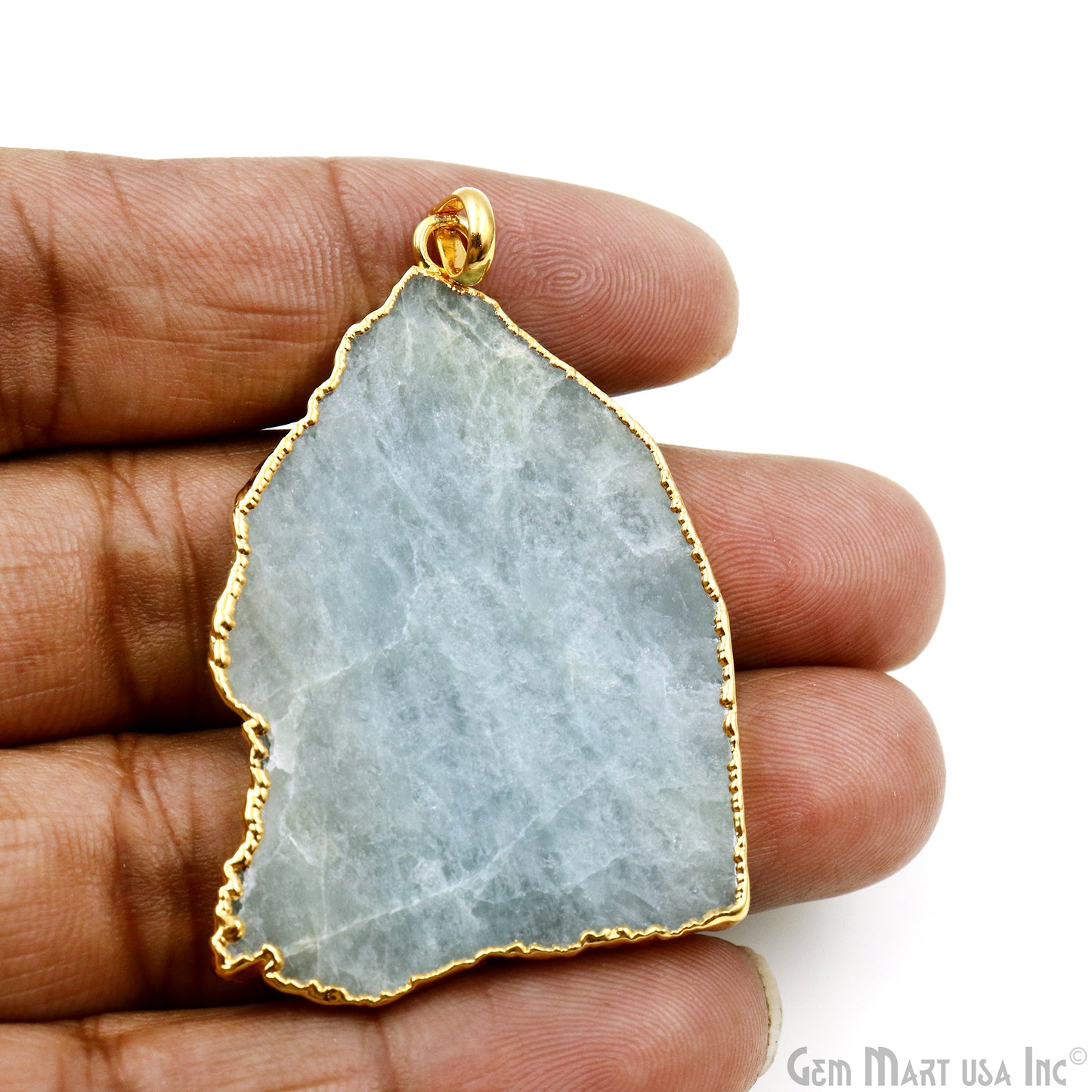 Aquamarine Free Form shape 53x36mm Gold Electroplated Gemstone Single Bail Pendant